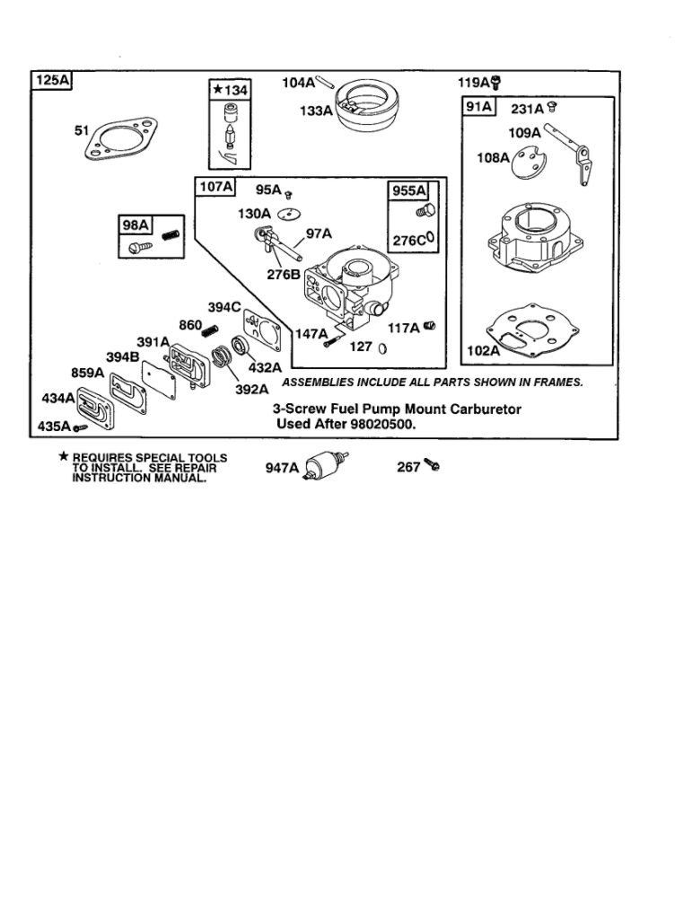 Carburetor 2 Diagram and Parts List for 422700-422799 2107- 2281- 2500 Briggs and Stratton Engine